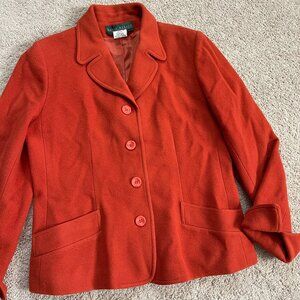 Vintage Wool Cashmere Blend Sustainable Minimalist Orange Blazer Womens Size 10